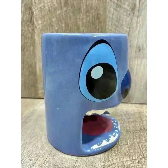 Disney Parks Lilo & Stitch Coffee Mug Cup Blue Ceramic Sculpted Open Mouthed - Picture 4 of 8